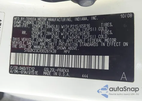 2009 Toyota Sienna Le из США, поврежденный, VIN 5TDZK23CX9S261438